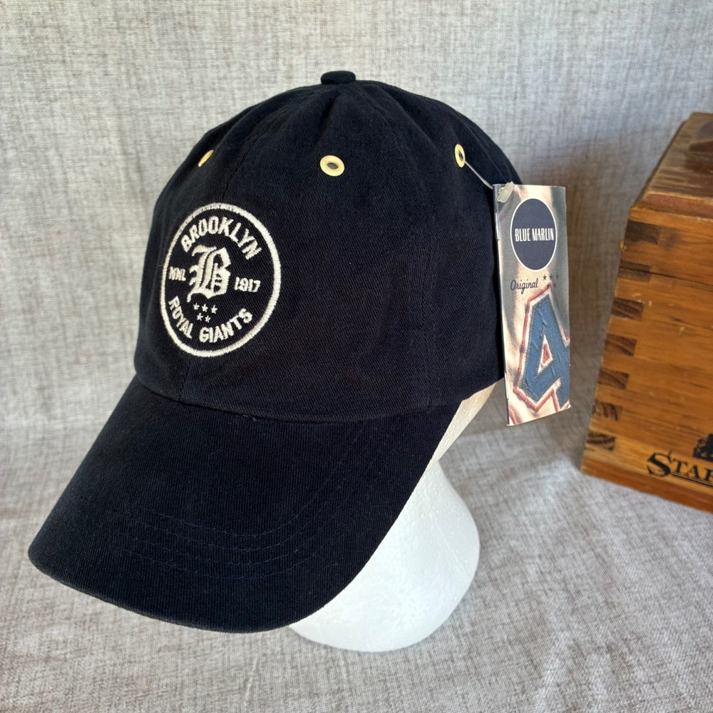 Vtg Blue Marlin Brooklyn Royal Giants Negro League Strapback Hat Cap Deadstock